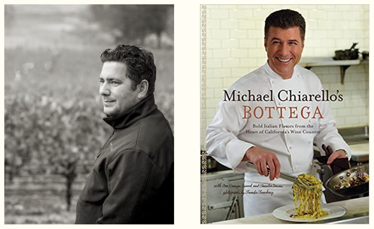 Winemaker Julien Fayard (left); Chef Michael Chiarello (right)